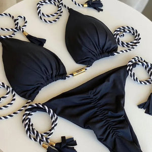 Women Low Cut Bikini Sets Ladies Huge Rope Swimsuit Sexy Push Up Two Pieces Bathing Suits 2022 Summer Micro Swimwear