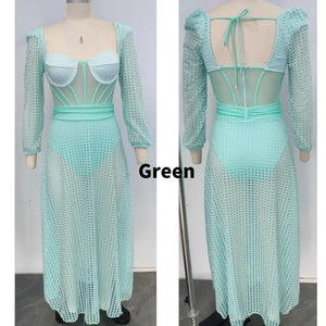 Crochet-knit Maxi Swimsuit Cover Ups for Swimwear Crochet Dress Cutout Stretch-jersey Bikinis 2023 Woman Summer Dress for Beach