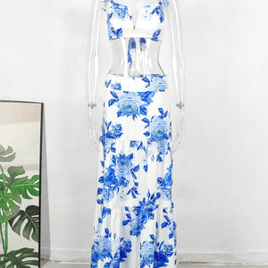 Dress Women Summer V Neck Spaghetti Strap Floral Sleeveless Casual Split Long Maxi Dress Halter Cover Up