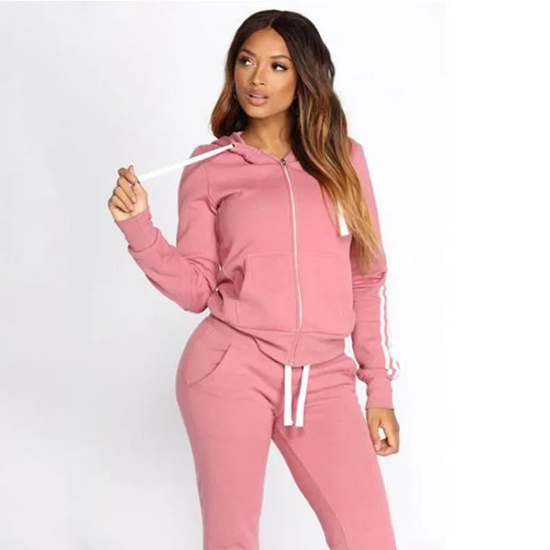 Women Sportswear Two Pieces Set 2023 Autumn Fashion Solid Color Zip Up Sweatshirts Casual Training Jogging Female Outerwear Suit