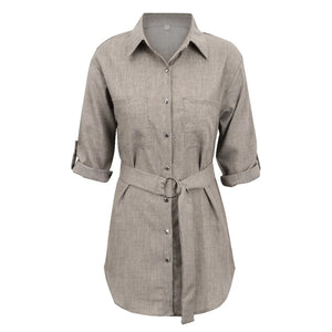 Vestido Feminiso Elegant Shirt Dress Fashion Mini Dress Top Women Dress Deep V-neck Button Fold Over 3/4 Sleeve