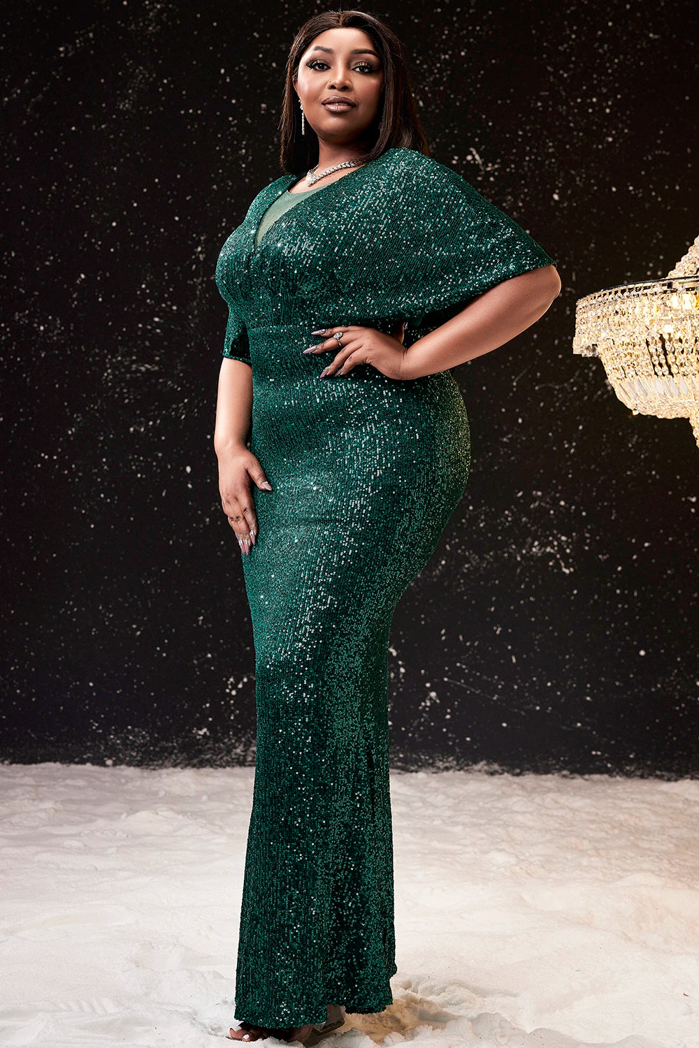 Elegant Evening Dress for Plus Size Prom Dress Green Mermaid V Neck Sequins Cocktail Party Bodycon Long Maxi Dress 2024