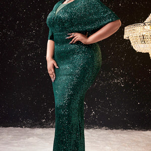 Elegant Evening Dress for Plus Size Prom Dress Green Mermaid V Neck Sequins Cocktail Party Bodycon Long Maxi Dress 2024