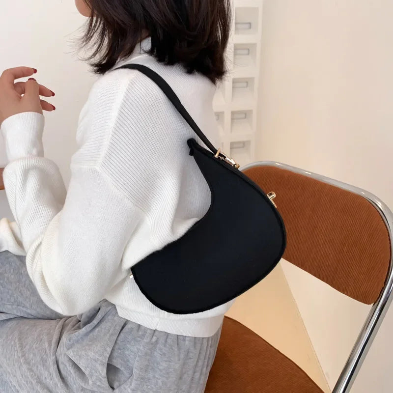 Fashion Luxury Design Felt Shoulder Hobo Bag Women Clutch Handbag Purse Female Solid Color Underarm Bag Small Shopper Tote