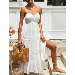 Summer New Women Boho Dress Fashion Spaghetti Strap White Beach Party Dress Robe Femme 2024 Elgeant Casual Female Vestidos