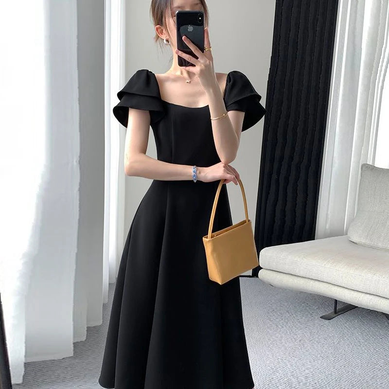 Summer New Preppy Style Black Waist A-line Dress Lady Short Sleeve Ele Global Fashions GC Summer New Preppy Style Black Waist A-line Dress Lady Short Sleeve Ele Global Fashions GC
