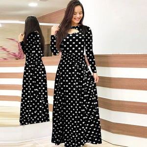 Women's Autumn Printed Long Sleeved Slim Fit Vestido 2024 Fashion Round Neck Flower Hollow Maxi Dresses Roupas Mujer 5XL