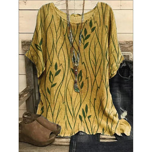 Plus Size 1XL-8XL Women Casual Loose Leaves Print Blouse T-shirt Ladies Fashion Vintage Blouse Unique Half Sleeves Top Shirts