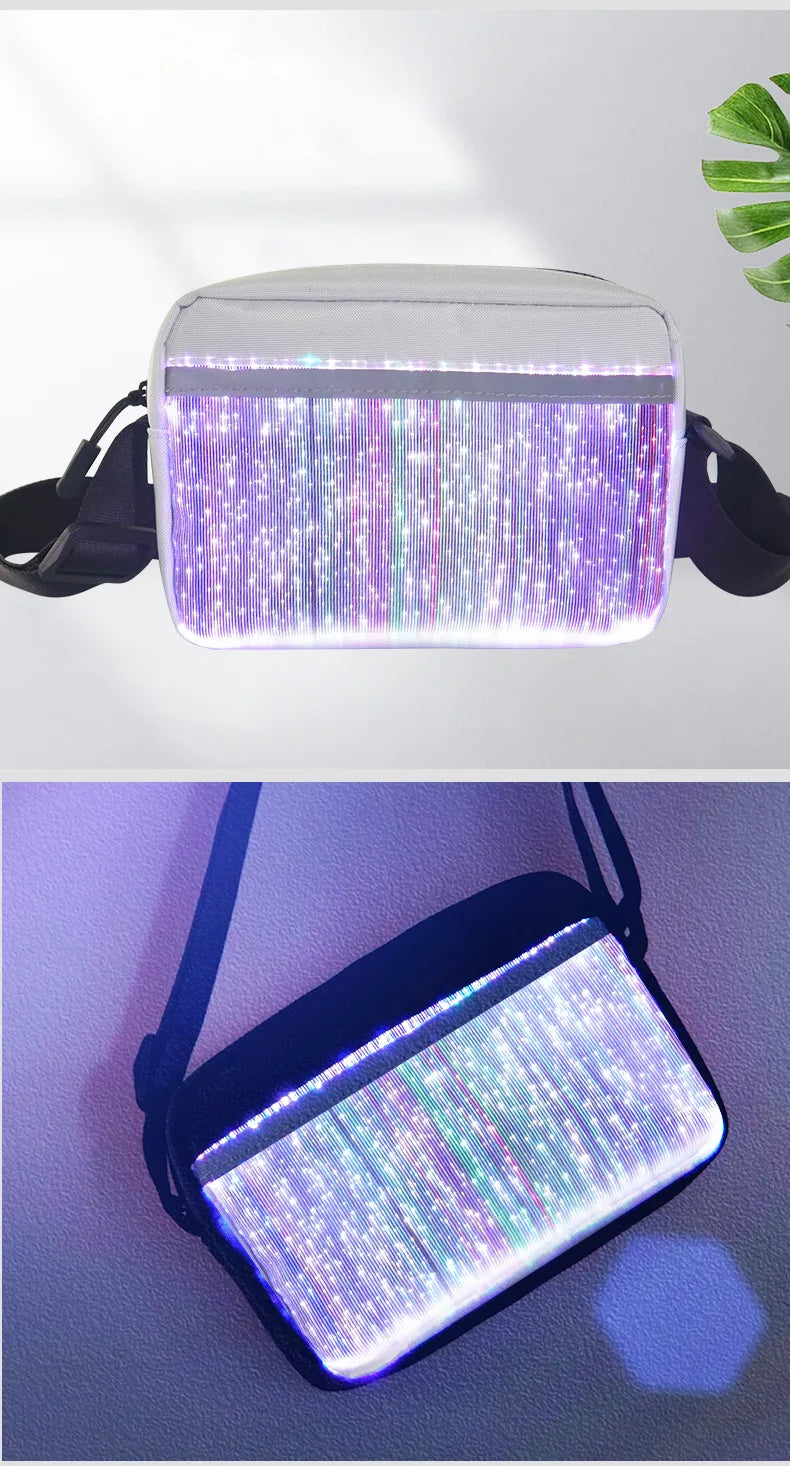 2024 Luminous LED Colorful Single-Shoulder Bags High Street Crossbody Bag Optical Fiber Fabric Fashion Square Bag 가방 сумка Bolso