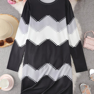 Hot Selling Women's Plus Size Autumn 1XL-5XL Fashionable Long Sleeve O-neck Ladies Knitted Dress Casual Loose Pullover Dress