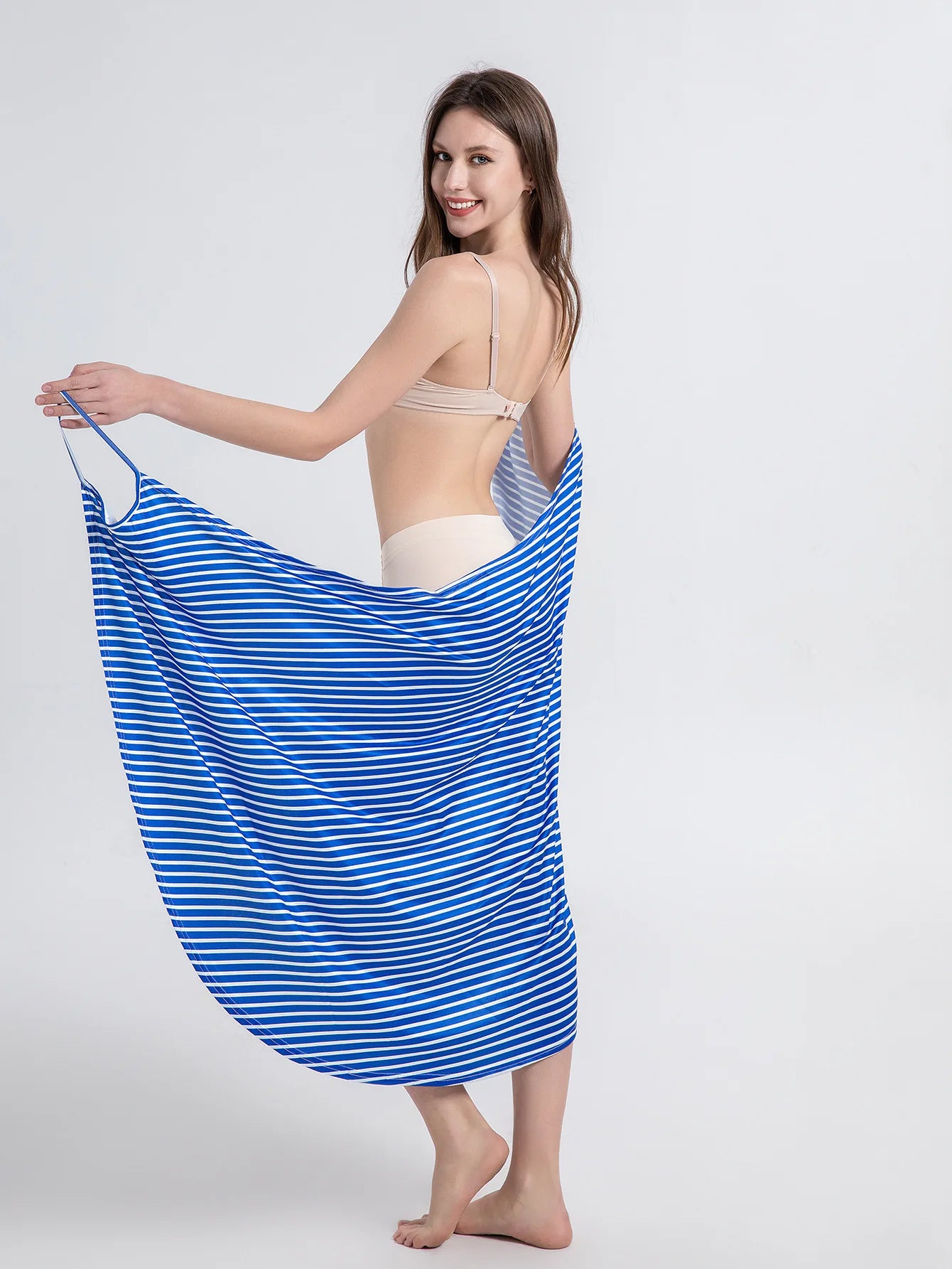 Plus Size 5XL Beach Cover Up Women Striped Towel Dress Wearable Robes Towel Beach Dress Bikini Strapless Swimsuit Bathing Suit