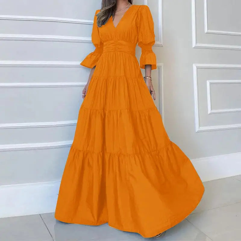 Plus Size 5XL VONDA 2024 Summer Women Long Dress V-Neck Ruffled Maxi Sundress Puff Sleeve Casual Solid Elegant Party Vestidos