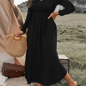 2024 AliExpress Europe and the United States cross-border plus size autumn new fashion V-neck tunic long sleeve dress