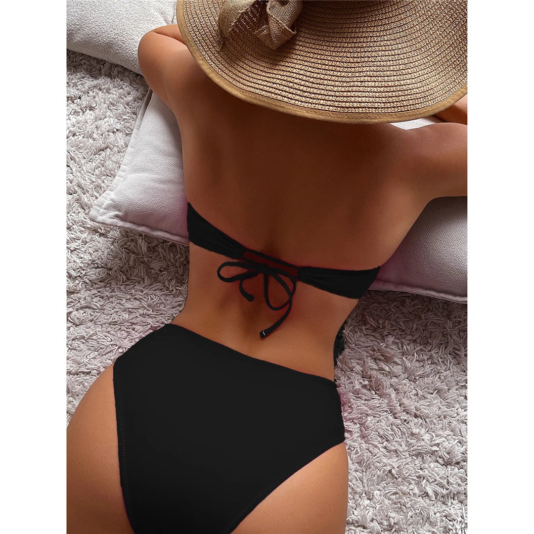 Sexy Bandeau High Leg Cut Female Swimsuit High Waist Bikini Women Swimwear Two-pieces Bikini set Bather Bathing Suit Swim K5444