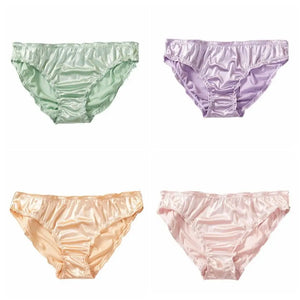 Fashion Low Waist Satin Silk Panties Solid Color Underpants Ruffles Briefs Underwear Women Lingeries Women's Panties Girl