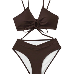 Tie Straps Female Bikini Suit 2 Pieces Beach Set V Type Waist Swimming Shorts Sexy Women Swimwear