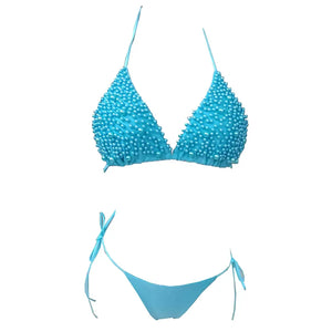 Sexy Halter Mini Bikini Female Swimsuit Women Swimwear Two-pieces Bikini set Luxury Pearl Bather Bathing Suit Swim Lady V2090