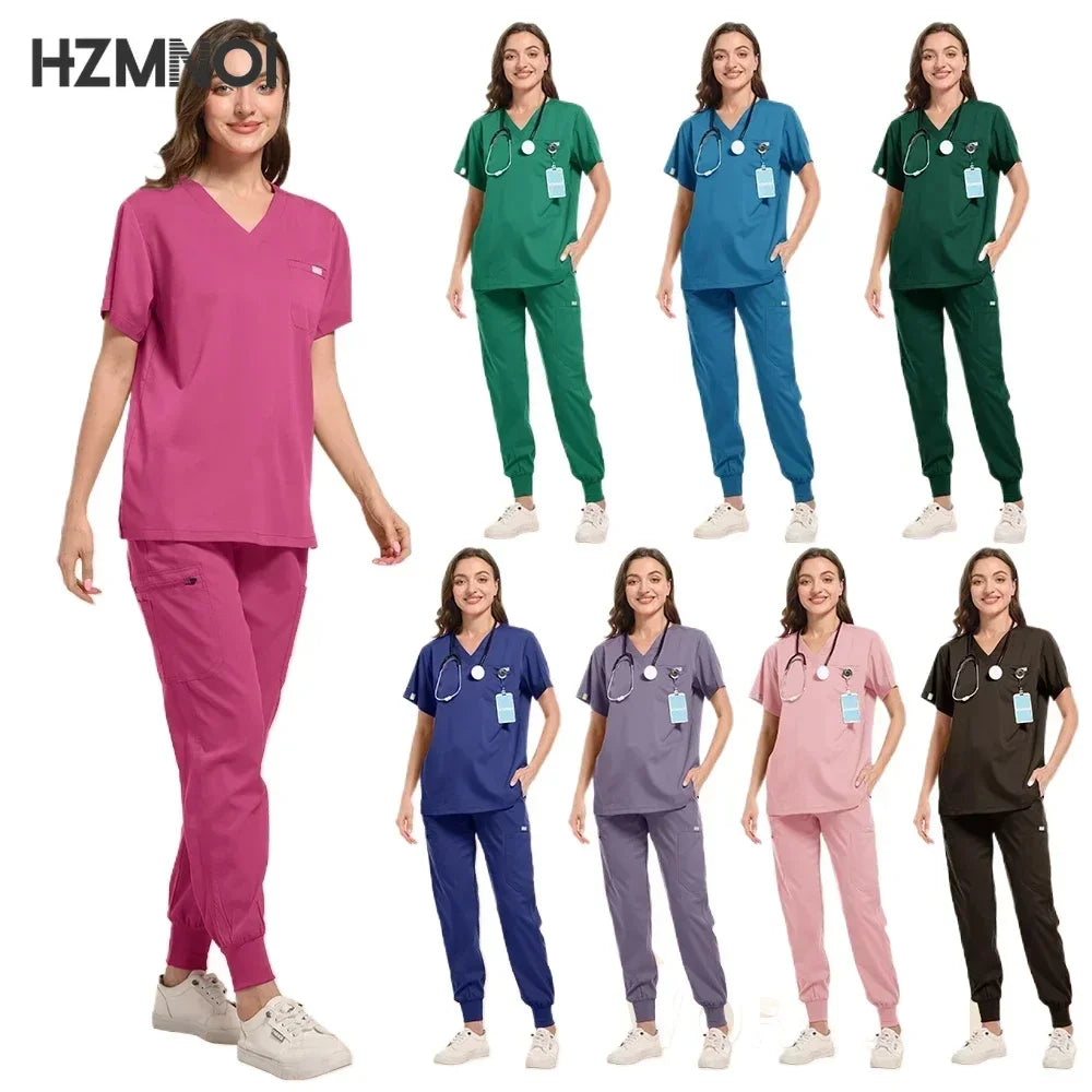 Wholesale Medical Service Scrubs Set Nurse Scrub Suit Hospital Doctor Work Clothes Surgical Uniform Multicolor Jogging Top Pants