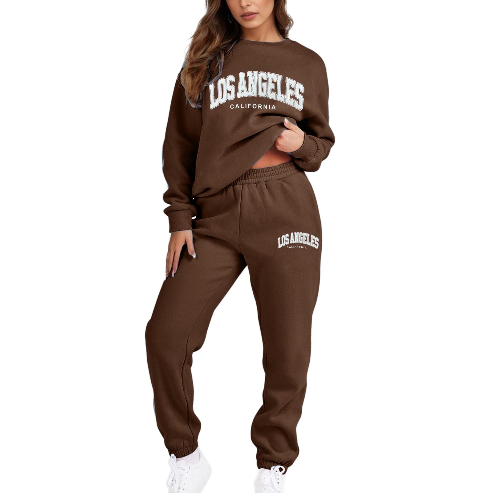 Women'S Two Piece Sweatsuit Long Sleeve Crew Neck Tracksuit Jogger Pants Set With Pockets Printed Loose Sports Sweatshirt