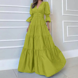 Plus Size 5XL VONDA 2024 Summer Women Long Dress V-Neck Ruffled Maxi Sundress Puff Sleeve Casual Solid Elegant Party Vestidos