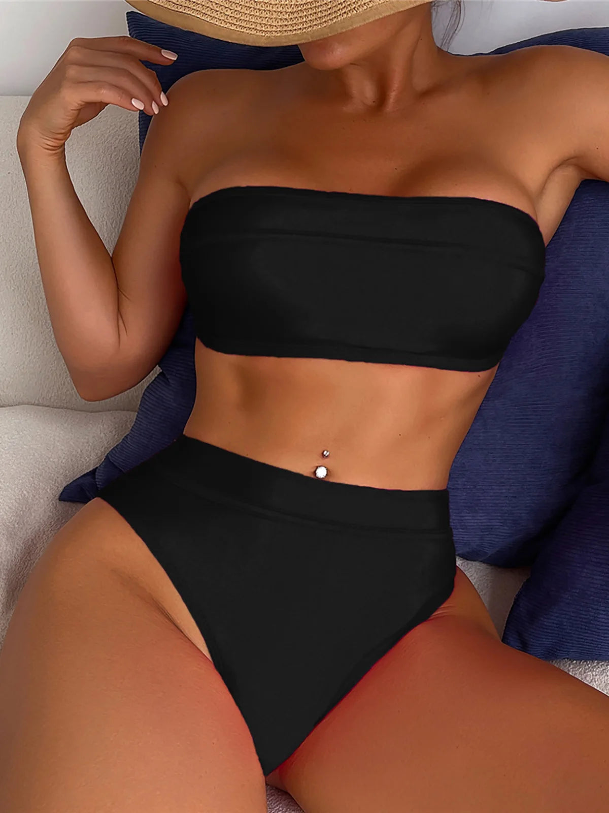 Sexy Bandeau High Leg Cut Female Swimsuit High Waist Bikini Women Swimwear Two-pieces Bikini set Bather Bathing Suit Swim K5444