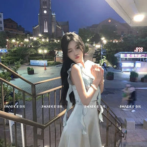 Elegant Satin Mini Dress Women Fairy Party Prom Spaghetti Strap One Pieces Dresses Summer Ladies Vintage Korean Bodycon Vestidos