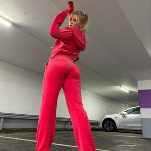 Lady Velvet Zipper Sweatshirt & Pants 2 Piece Set Autumn Winter Women Fashion Hoodies Jacket And Trousers Jogging Tracksuit Set