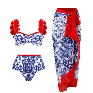 2023 New Arrival Push Up Women Bikini Set Floral Printed Ruffle Bikinis Strappy Bandage Swimwear Brazilian Biquini Bathing Suit