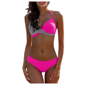 2024 New Halter Bikini Set Short Swimsuit Women High Waist Swimwear  Split Bikini Color Matching Sleeveless Sexy Swimsuit