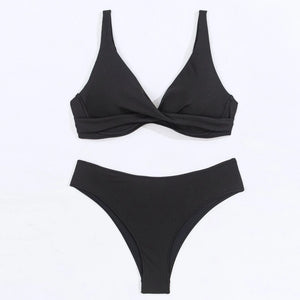 Women's Cross Bandage Bikinis Sets Sexy Push-Up Tankini Swimsuits High Waist Solid Color Swimwears 2024 Maillot De Bain Femme