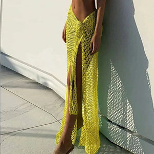 Sexy Wrap Skirt Binding Rope Beach Wear Sarong New Arrival Women Knitting Crochet Hollow Out Cover Up Solid Color Beach Dress