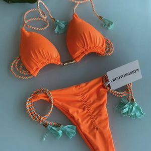 Women Low Cut Bikini Sets Ladies Huge Rope Swimsuit Sexy Push Up Two Pieces Bathing Suits 2022 Summer Micro Swimwear