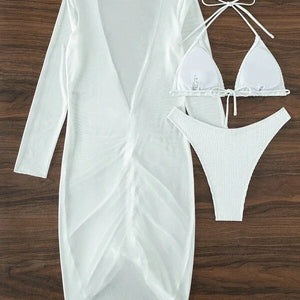 Three Piece Bathing Suit Sexy Bikini with Cover Up Swim Dress Summer Beachwear 2024 New Summer Swimsuit Three Piece Swimwear