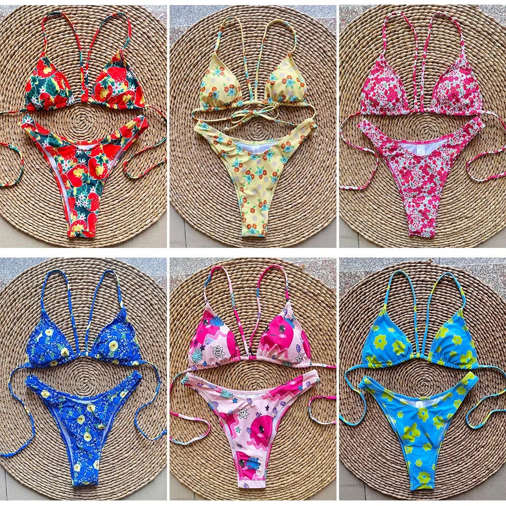 Micro Brazilian Mini Bikini Set Swimming Suits Pads Bikinis 2024 Push Up Bathing Suits Coffee String Swimwear Women Swimsuit