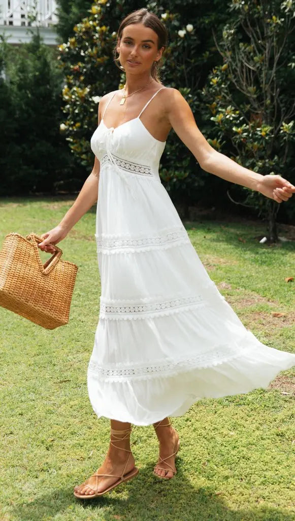 Summer New Women Boho Dress Fashion Spaghetti Strap White Beach Party Dress Robe Femme 2024 Elgeant Casual Female Vestidos