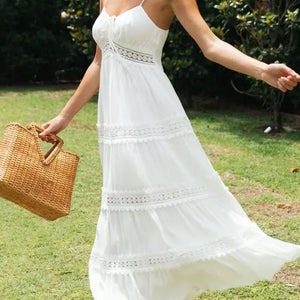 Summer New Women Boho Dress Fashion Spaghetti Strap White Beach Party Dress Robe Femme 2024 Elgeant Casual Female Vestidos