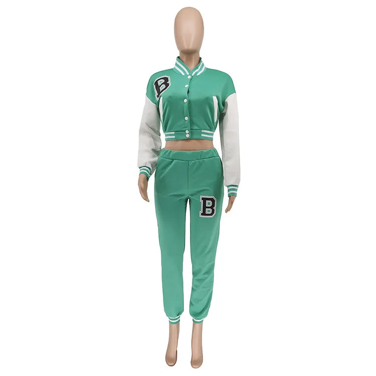 Patchwork Letter Printing Joggers Leisure Two-Piece Set Women's Sports Training Jogging Uniform Baseball Uniform Suit