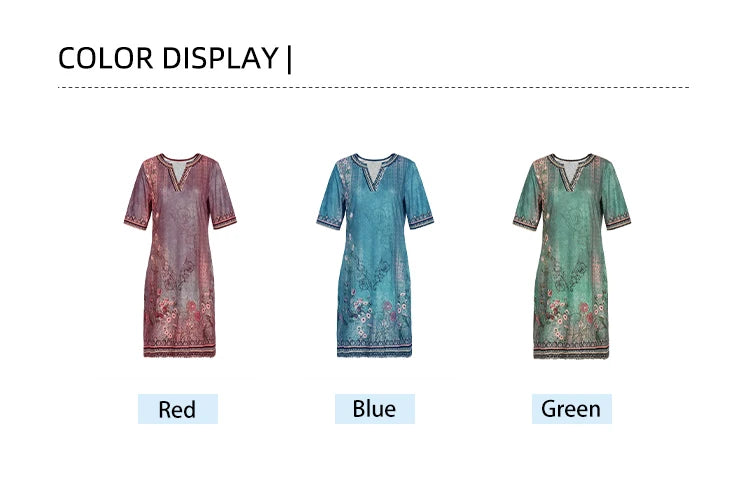 Plus Size 2024 Summer New Women's V-Neck Short Sleeve Dress Printed Patterns Summer Optimal