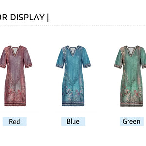 Plus Size 2024 Summer New Women's V-Neck Short Sleeve Dress Printed Patterns Summer Optimal