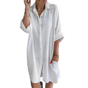 Plus Size Cotton Linen Shirt Dress for Women 2023 Large Size Short Mini Skirt Casual Autumn And Winter Female Clothing Vestido