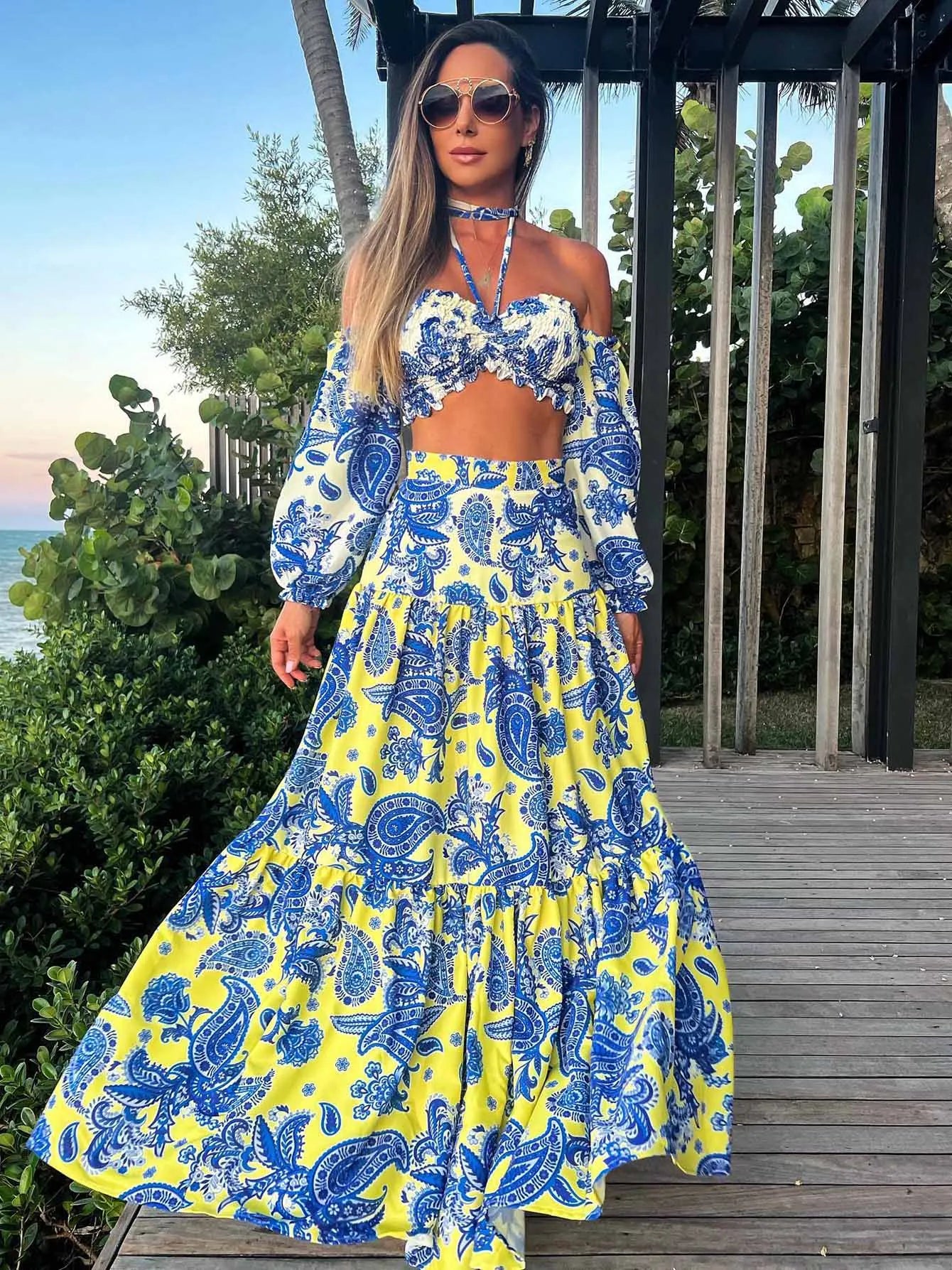 Dress Women Summer V Neck Spaghetti Strap Floral Sleeveless Casual Split Long Maxi Dress Halter Cover Up