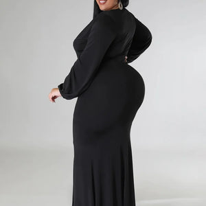 Wmstar Plus Size Party Dresses for Women Long Sleeve Stretch Sexy V Neck Elegant Maxi Dress Fall Clothes Wholesale Dropshipping