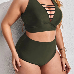 0XL - 4XL Sexy V Neck Bikini Large Size Swimwear Plus Size Women Swimsuit Female Two-pieces Bikini set Bather Bathing Suit V3783