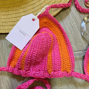 2024 Crochet Handmade Bikini Sets Sexy String Brazil Bathing Suit Swimsuit  Swimwear Boho Beachwear For Women Vacation Outfit