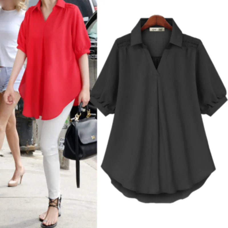 Plus Size 2024 New Clothing Short-Sleeved Women Loose Appear Thin Personality Fashion Double Color Blouses Female Casual K3199