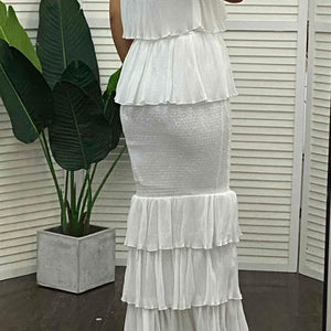 Women Fashion Bandeau Shirred Ruffle Hem Layered Dress