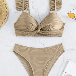 Bra Cup Bikinis 2024 Swimsuit Women Wrinkled Swimwear Two Pieces Bikini Set Push Up Female Beach Wear Pool Bather Swimming Suit