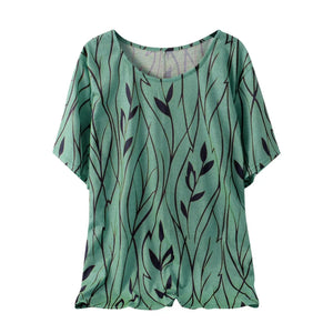 Plus Size 1XL-8XL Women Casual Loose Leaves Print Blouse T-shirt Ladies Fashion Vintage Blouse Unique Half Sleeves Top Shirts