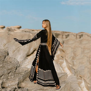 2024 Self Tight Black Embroidered Women kaftan kimono Tunic Summer Beach Dress Plus Size Beach Wear Swim Suit Cover Up outfits