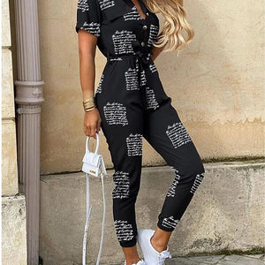 New Summer Jumpsuit Women Elegant Casual Lapel Buckle Printed Female Jumpsuit Woman Trousers Playsuit Overalls Bodysuit Romper